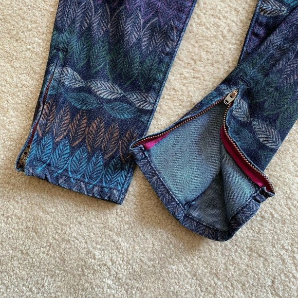 AE Stretch 0 Leaf Patterned Jegging Crop Ankle Jeans Zip Hems - Picture 5 of 10